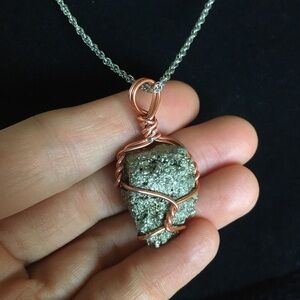 Handcrafted Fools Gold Wire Wrapped Rock Necklace